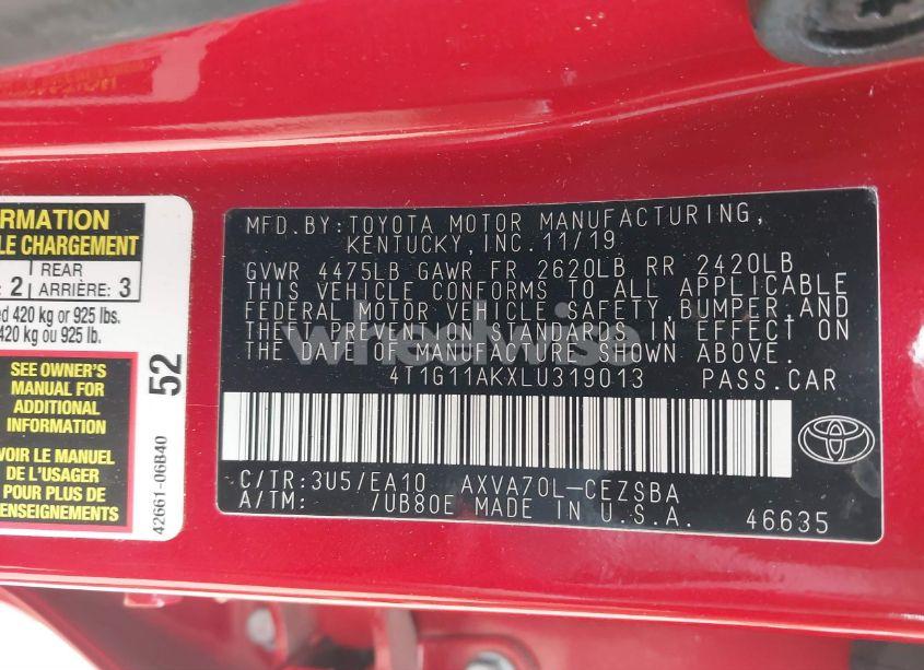 Photo 9 of 2020 Toyota Camry SE (VIN 4T1G11AKXLU319013)