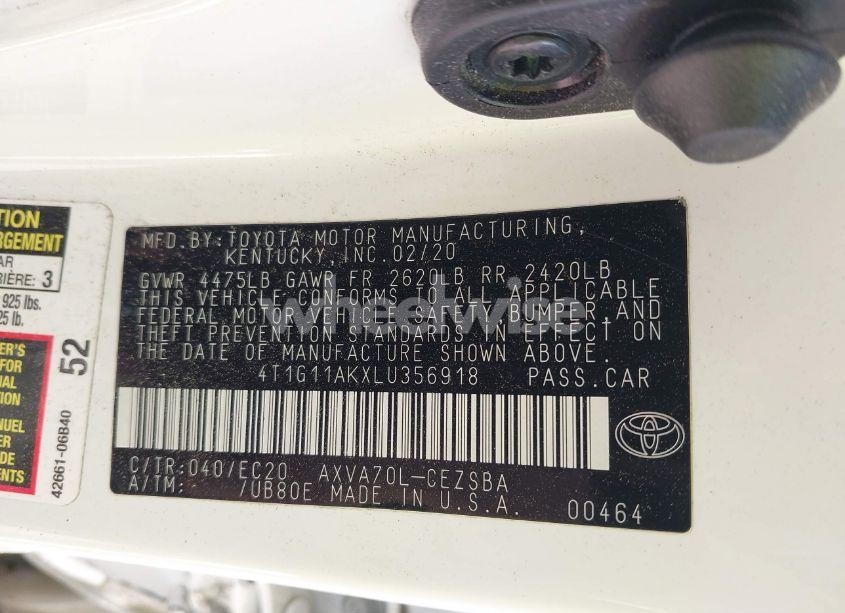 Photo 9 of 2020 Toyota Camry SE NIGHTSHADE EDITION (VIN 4T1G11AKXLU356918)