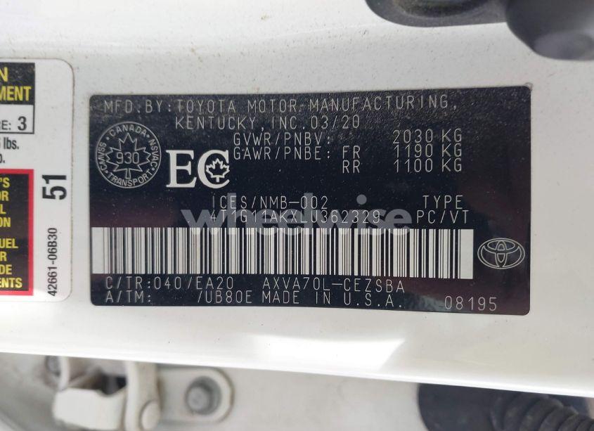 Photo 9 of 2020 Toyota Camry SE (VIN 4T1G11AKXLU362329)