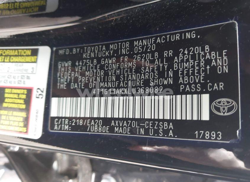 Photo 9 of 2020 Toyota Camry SE (VIN 4T1G11AKXLU368082)