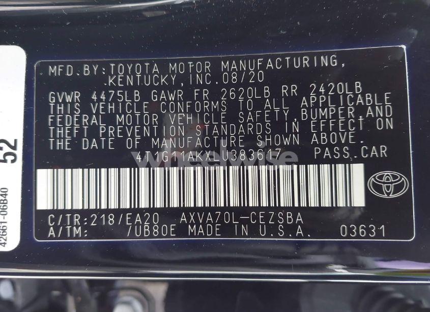 Photo 9 of 2020 Toyota Camry SE (VIN 4T1G11AKXLU383617)