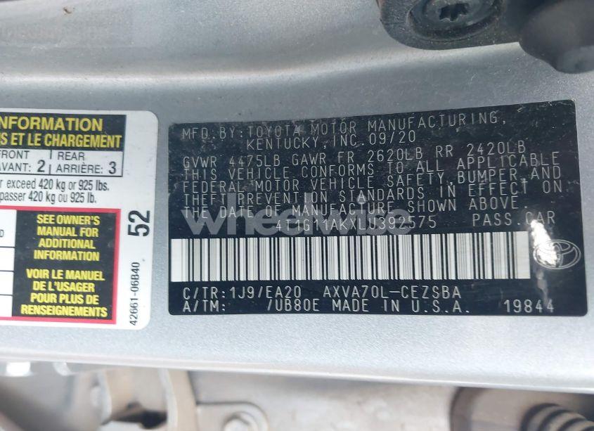 Photo 9 of 2020 Toyota Camry SE (VIN 4T1G11AKXLU392575)