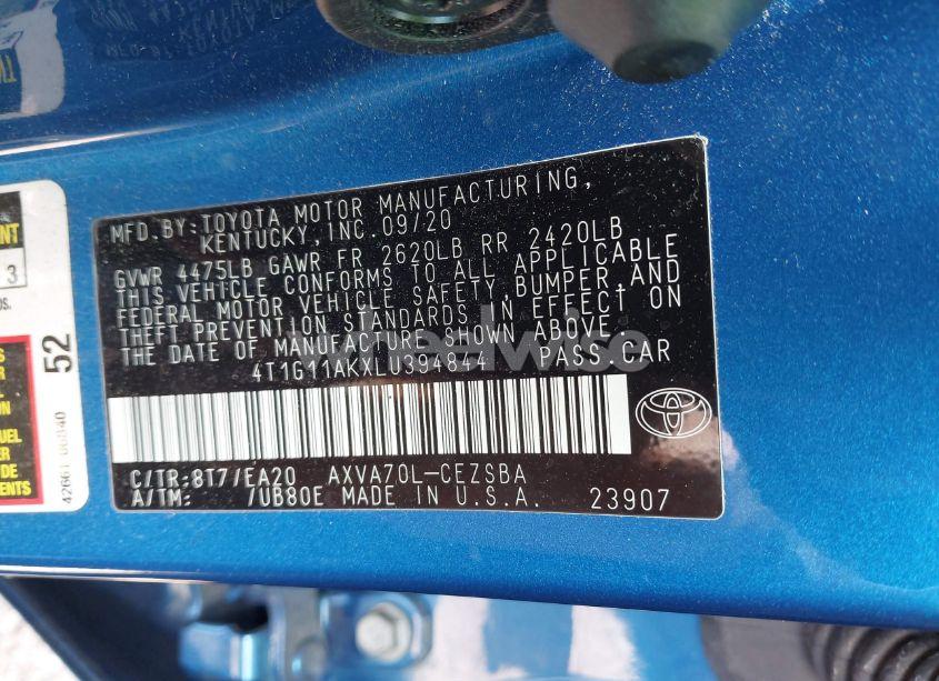 Photo 9 of 2020 Toyota Camry SE (VIN 4T1G11AKXLU394844)