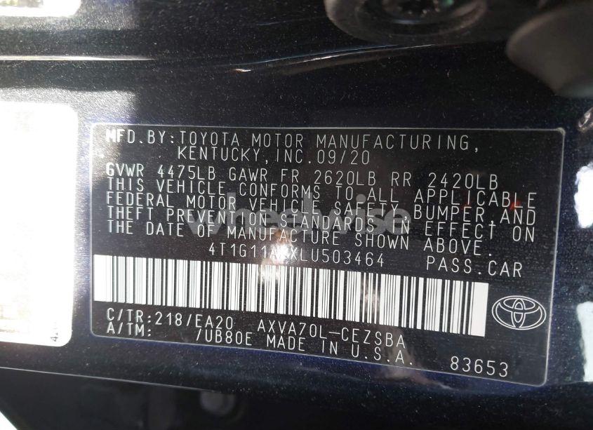 Photo 9 of 2020 Toyota Camry SE (VIN 4T1G11AKXLU503464)