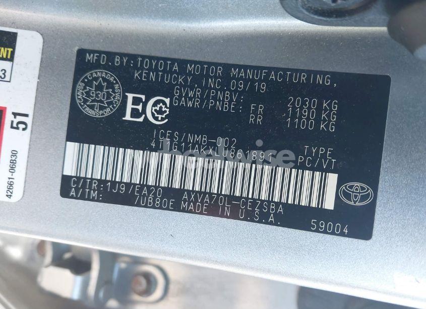 Photo 9 of 2020 Toyota Camry SE (VIN 4T1G11AKXLU861891)