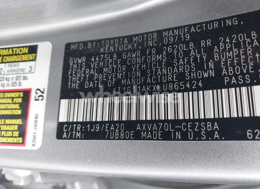 Photo 9 of 2020 Toyota Camry SE (VIN 4T1G11AKXLU865424)