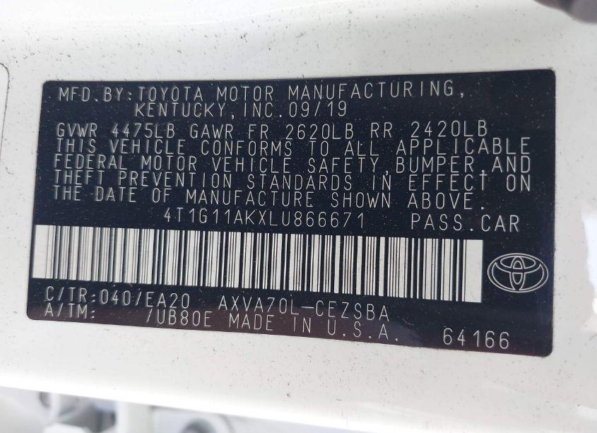 Photo 9 of 2020 Toyota Camry SE (VIN 4T1G11AKXLU866671)