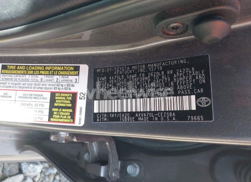 Photo 9 of 2020 Toyota Camry SE (VIN 4T1G11AKXLU915593)