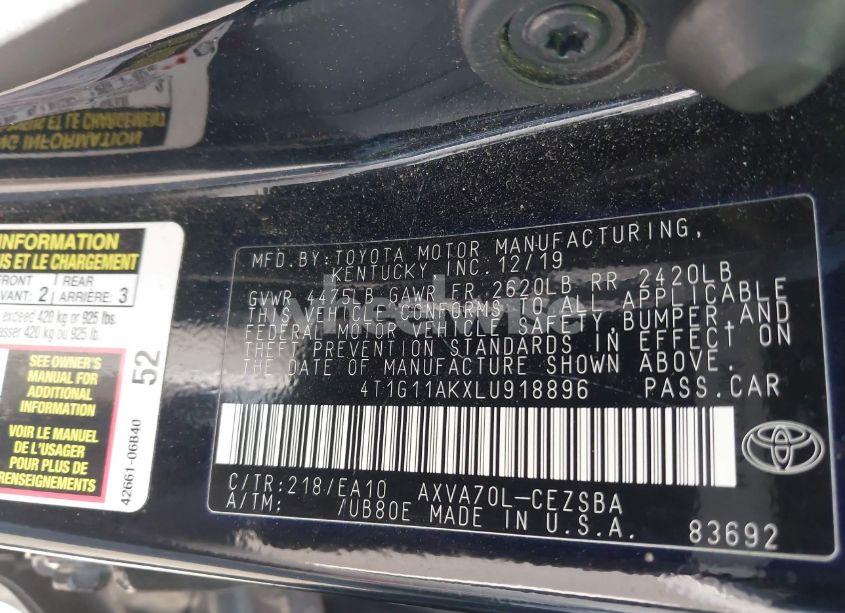 Photo 9 of 2020 Toyota Camry SE (VIN 4T1G11AKXLU918896)