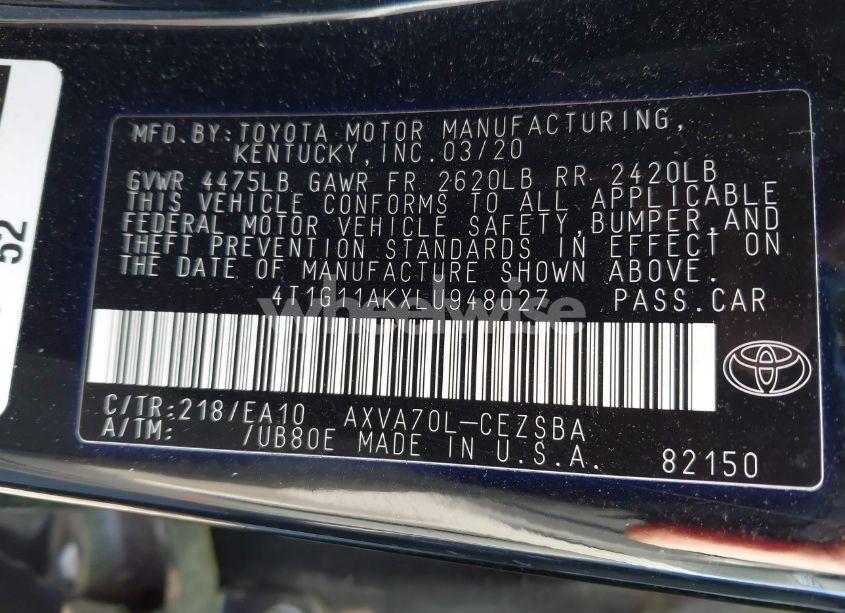 Photo 9 of 2020 Toyota Camry SE (VIN 4T1G11AKXLU948027)