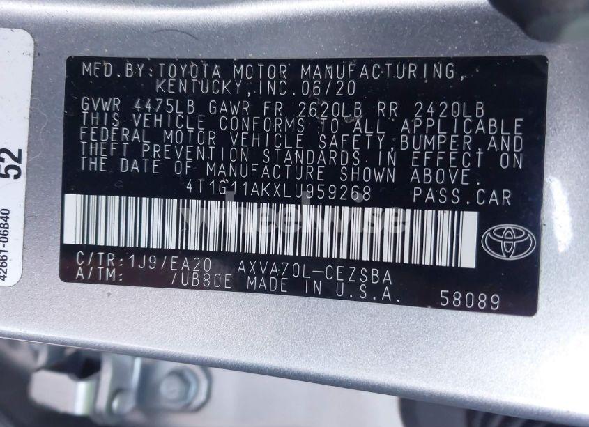 Photo 9 of 2020 Toyota Camry (VIN 4T1G11AKXLU959268)