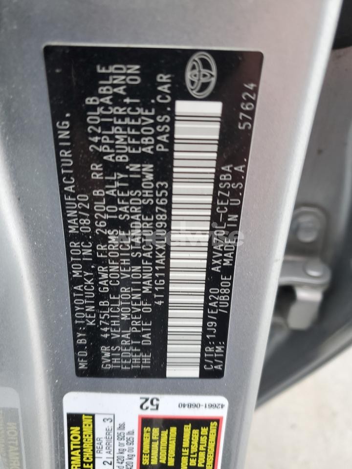 Photo 13 of 2020 TOYOTA CAMRY SE (VIN 4T1G11AKXLU987653)