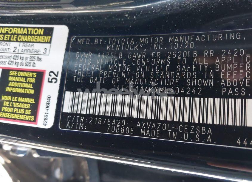 Photo 9 of 2021 Toyota Camry SE (VIN 4T1G11AKXMU404242)