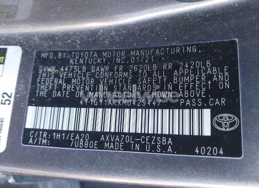Photo 9 of 2021 Toyota Camry SE (VIN 4T1G11AKXMU429447)