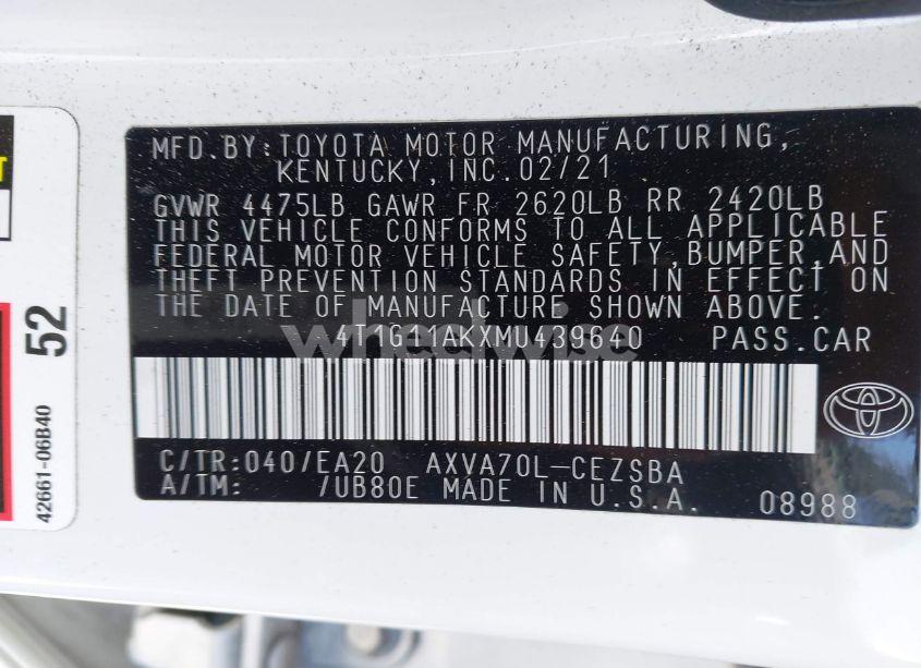 Photo 9 of 2021 Toyota Camry SE (VIN 4T1G11AKXMU439640)