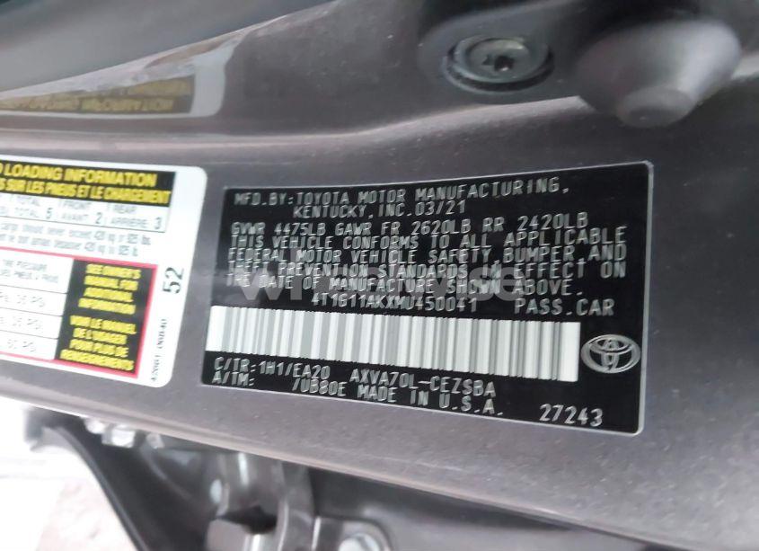 Photo 9 of 2021 Toyota Camry SE (VIN 4T1G11AKXMU450041)