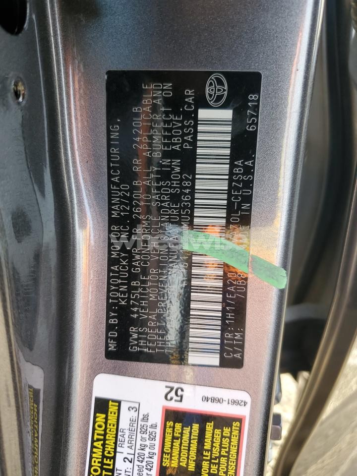 Photo 13 of 2021 TOYOTA CAMRY SE (VIN 4T1G11AKXMU536482)