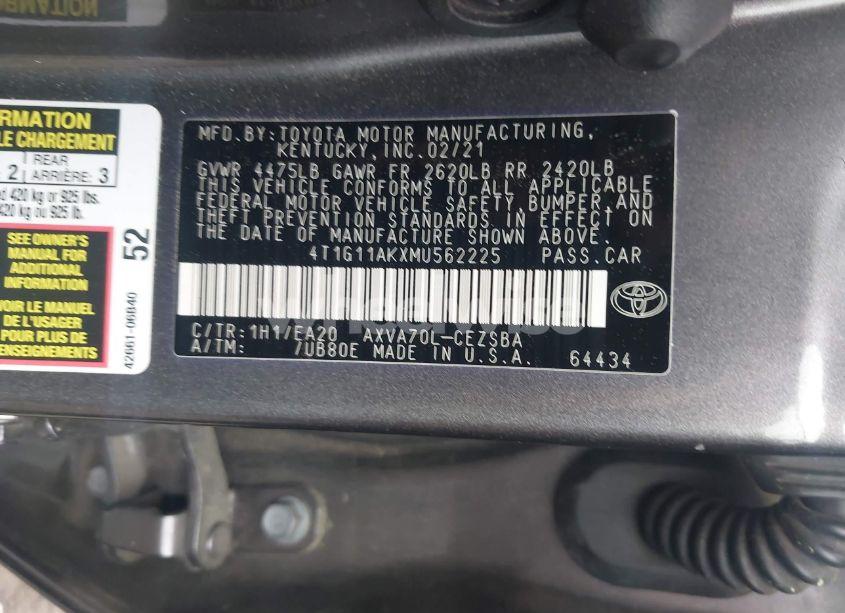 Photo 9 of 2021 Toyota Camry SE (VIN 4T1G11AKXMU562225)