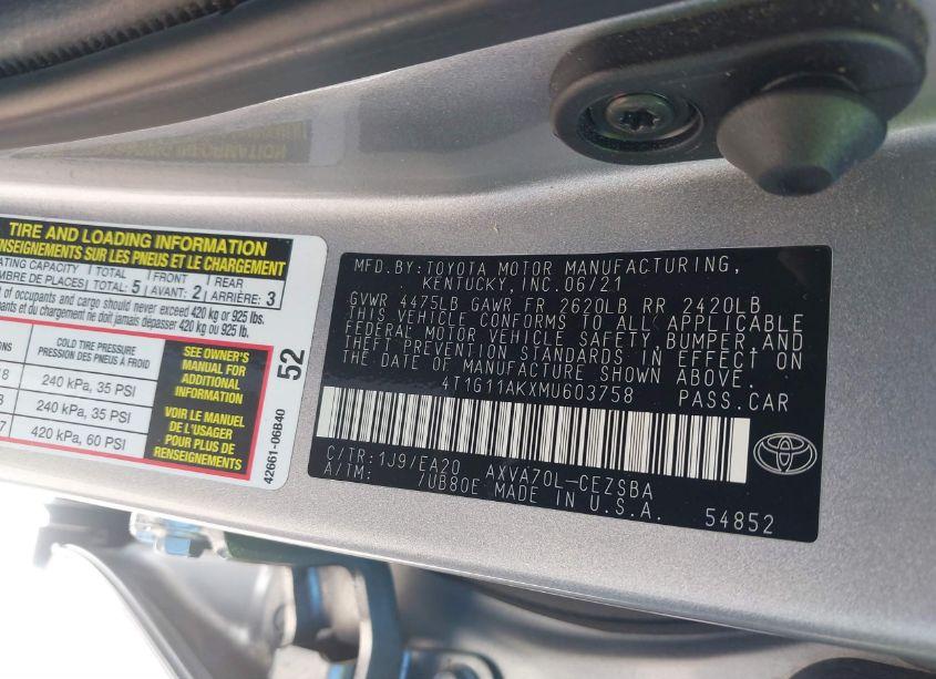 Photo 9 of 2021 Toyota Camry SE (VIN 4T1G11AKXMU603758)