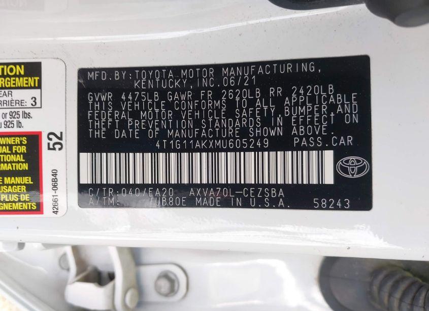 Photo 9 of 2021 Toyota Camry SE (VIN 4T1G11AKXMU605249)