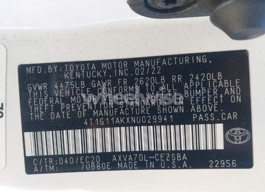 Photo 9 of 2022 Toyota Camry SE NIGHTSHADE EDITION (VIN 4T1G11AKXNU029941)