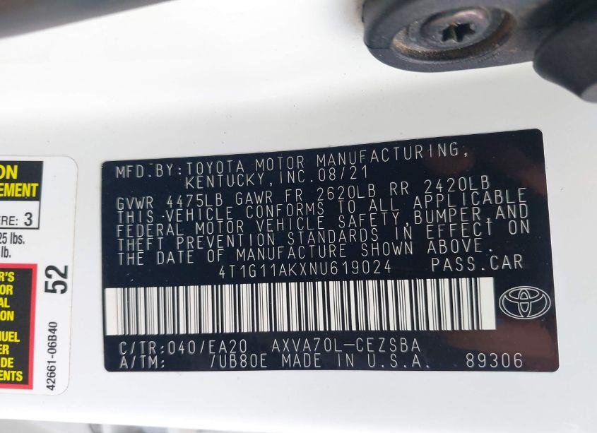 Photo 9 of 2022 Toyota Camry SE (VIN 4T1G11AKXNU619024)