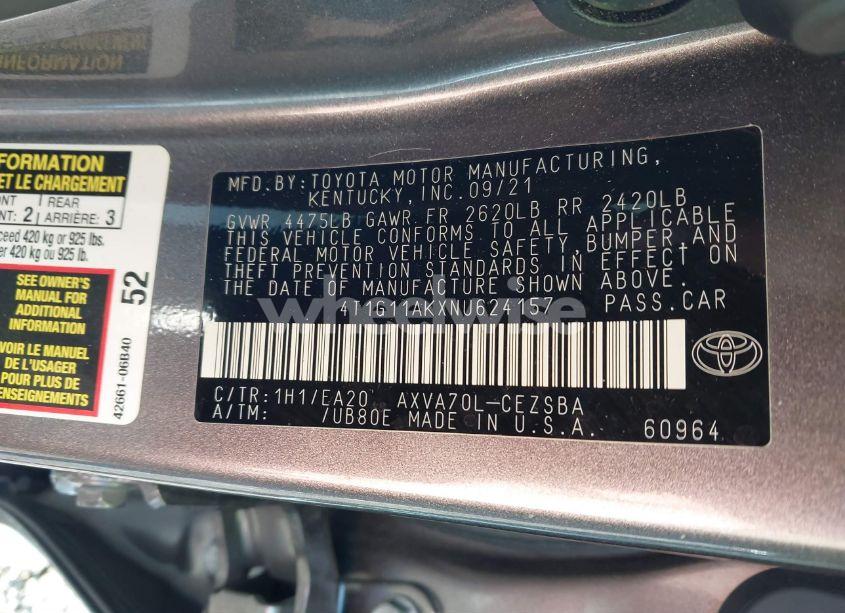 Photo 9 of 2022 Toyota Camry SE (VIN 4T1G11AKXNU624157)