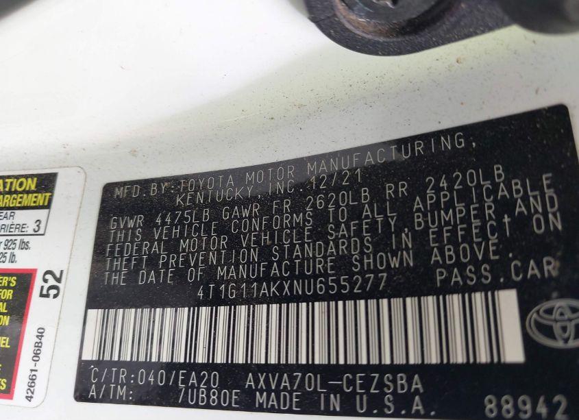 Photo 9 of 2022 Toyota Camry SE (VIN 4T1G11AKXNU655277)