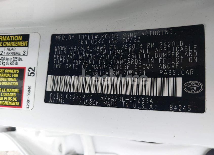 Photo 9 of 2022 Toyota Camry SE (VIN 4T1G11AKXNU709421)