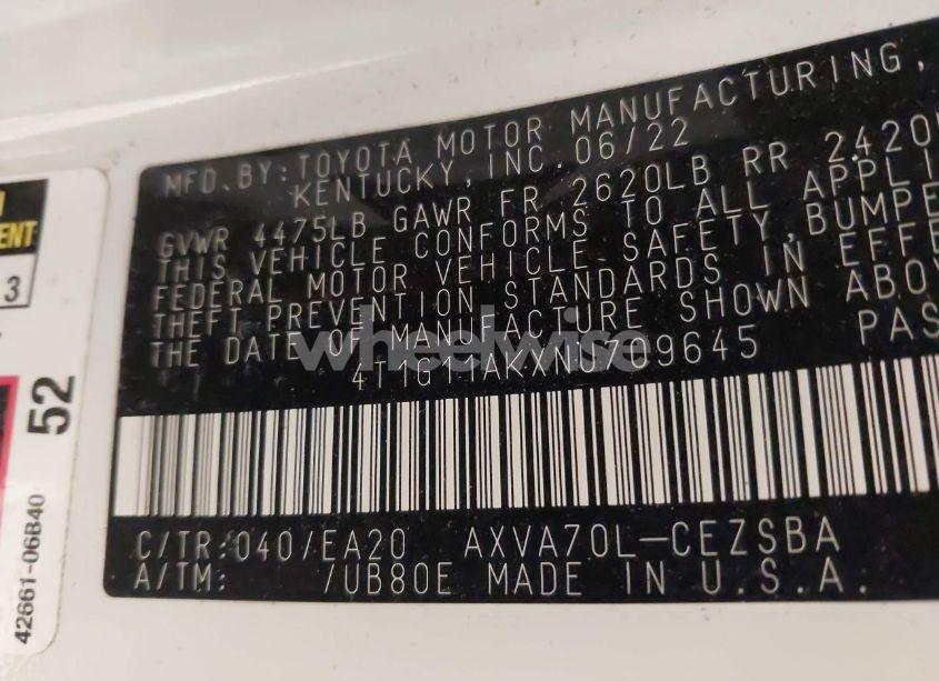 Photo 9 of 2022 Toyota Camry SE (VIN 4T1G11AKXNU709645)