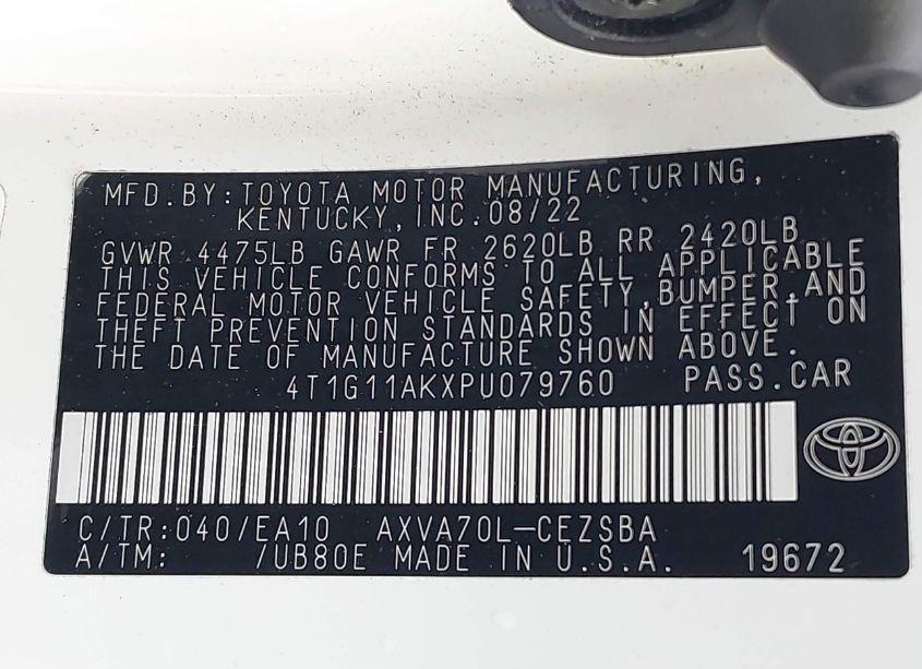 Photo 9 of 2023 Toyota Camry SE (VIN 4T1G11AKXPU079760)