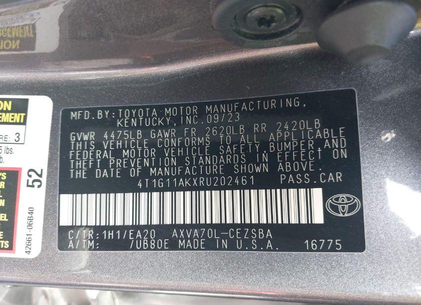 Photo 9 of 2024 Toyota Camry (VIN 4T1G11AKXRU202461)