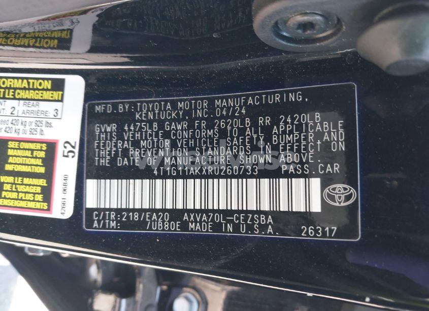 Photo 9 of 2024 Toyota Camry SE (VIN 4T1G11AKXRU260733)