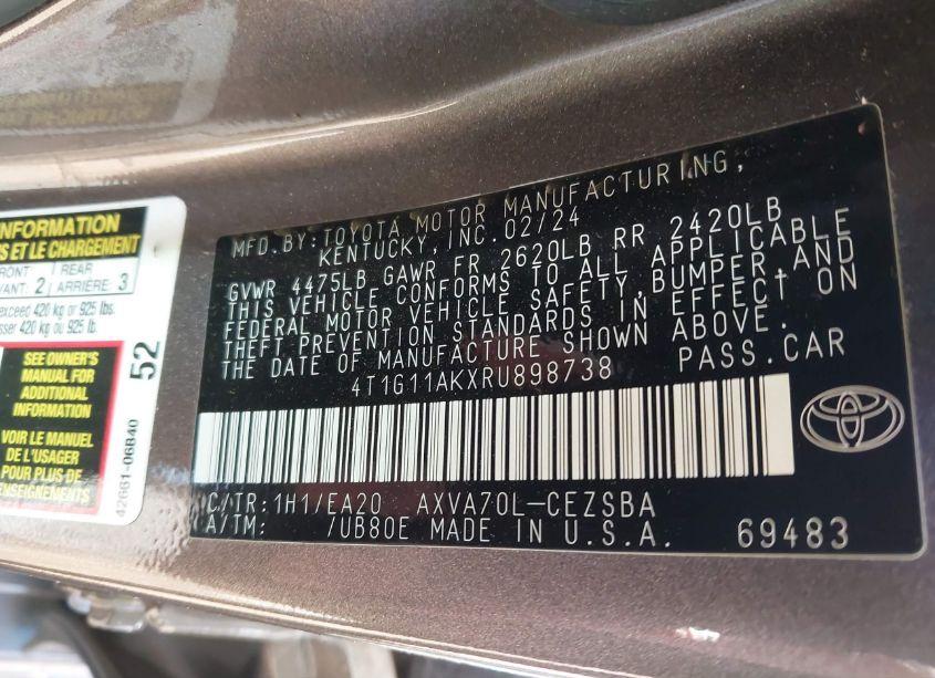 Photo 9 of 2024 Toyota Camry SE (VIN 4T1G11AKXRU898738)