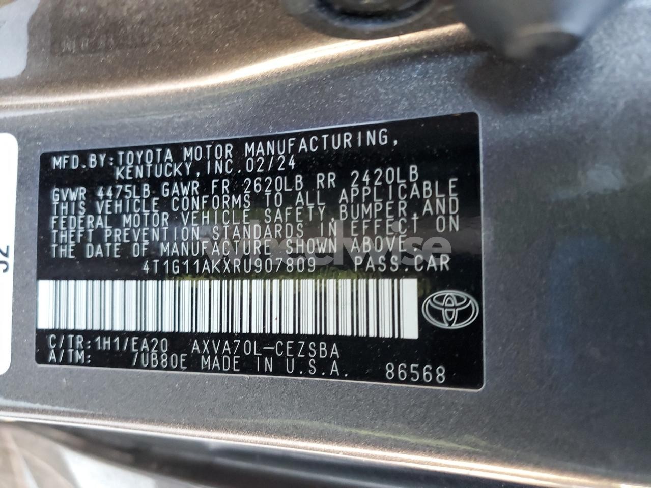 Photo 13 of 2024 TOYOTA CAMRY SE NIGHT SHADE (VIN 4T1G11AKXRU907809)