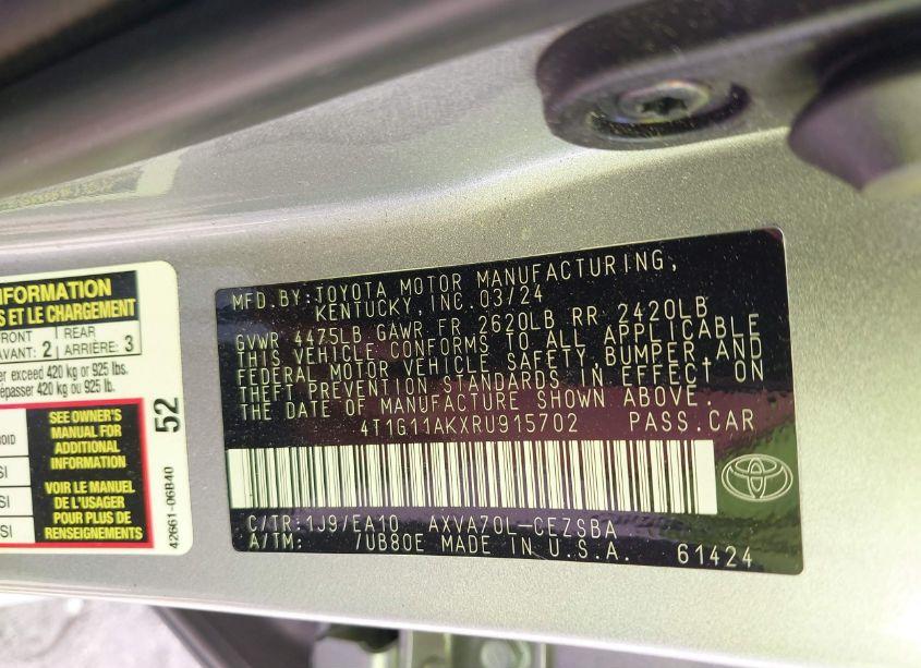 Photo 9 of 2024 Toyota Camry SE (VIN 4T1G11AKXRU915702)