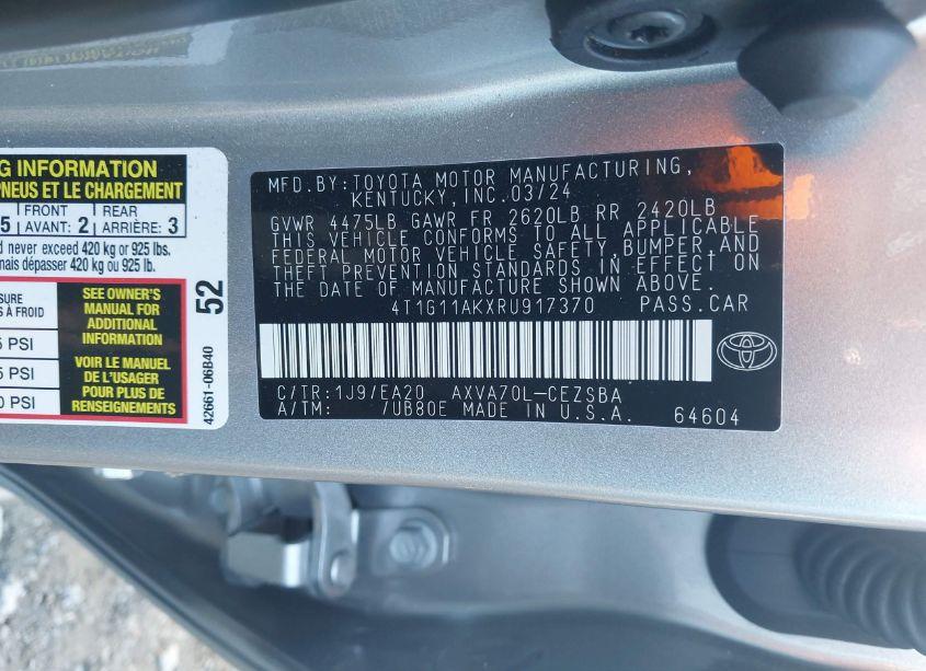 Photo 9 of 2024 Toyota Camry SE (VIN 4T1G11AKXRU917370)