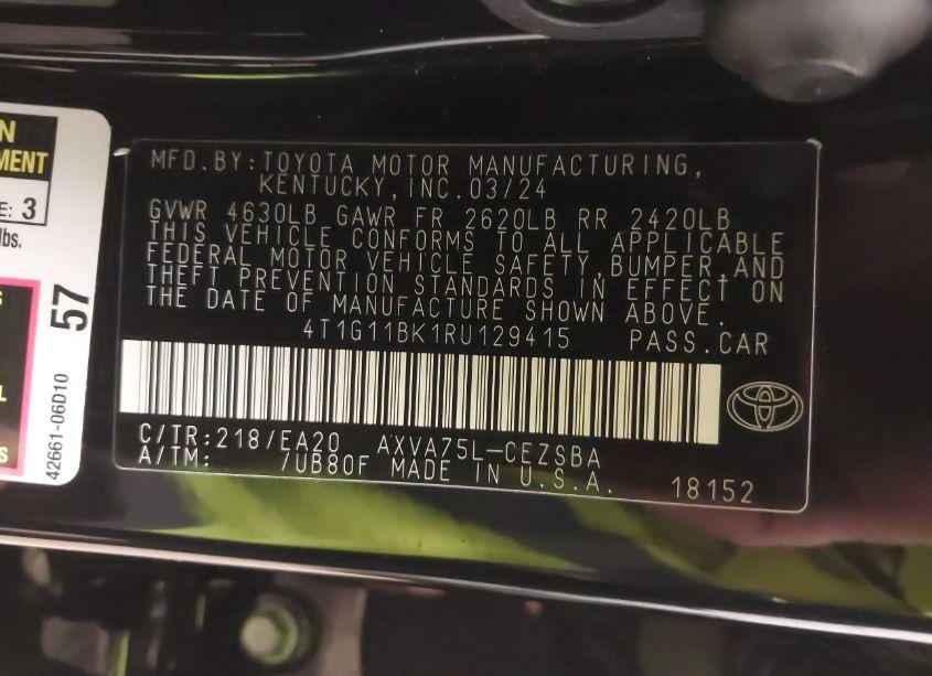 Photo 9 of 2024 Toyota Camry SE (VIN 4T1G11BK1RU129415)