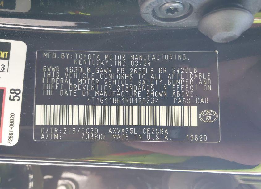 Photo 9 of 2024 Toyota Camry SE NIGHTSHADE (VIN 4T1G11BK1RU129737)
