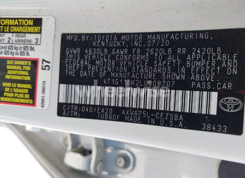 Photo 9 of 2020 Toyota Camry SE AWD (VIN 4T1G11BK2LU008707)