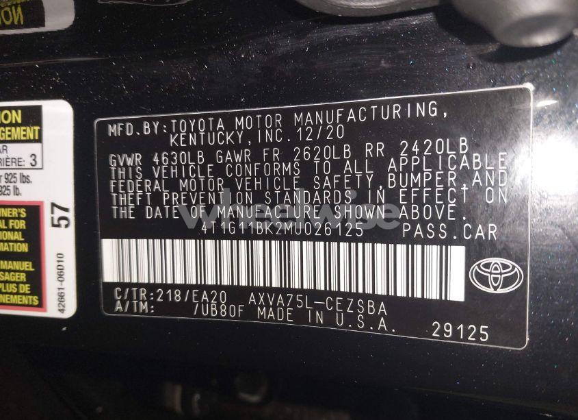 Photo 9 of 2021 Toyota Camry SE AWD (VIN 4T1G11BK2MU026125)