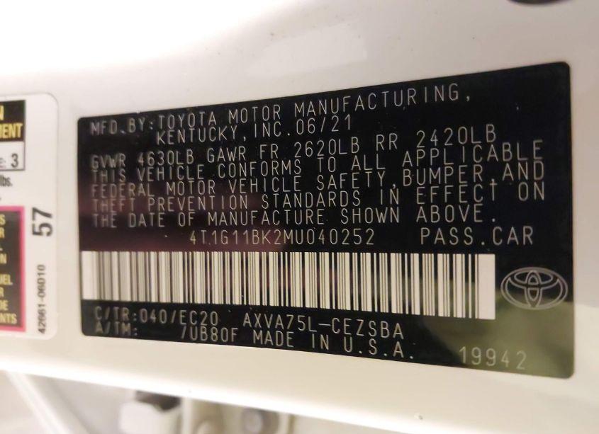 Photo 9 of 2021 Toyota Camry SE NIGHTSHADE EDITION AWD (VIN 4T1G11BK2MU040252)