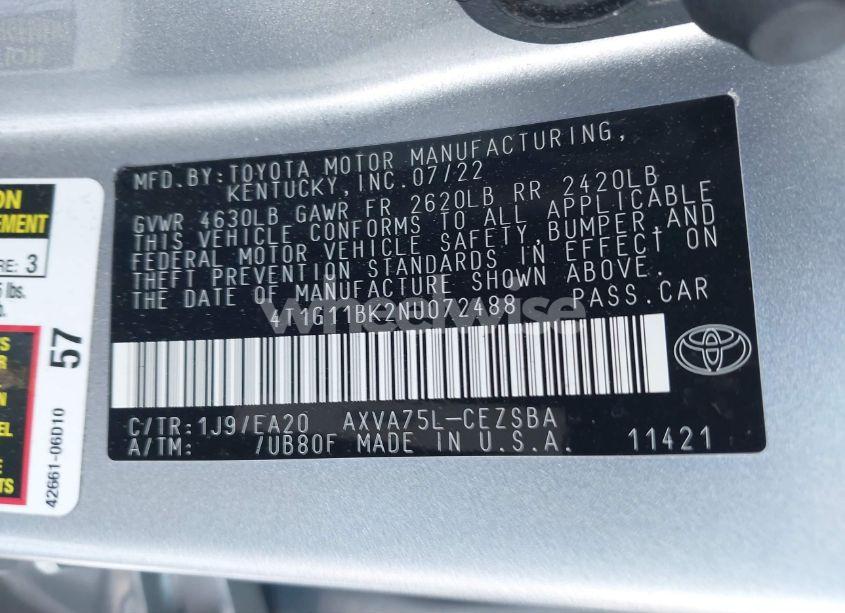 Photo 9 of 2022 Toyota Camry SE AWD (VIN 4T1G11BK2NU072488)