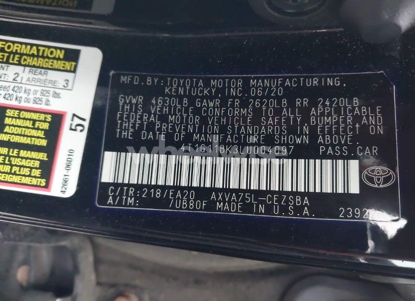 Photo 9 of 2020 Toyota Camry SE AWD (VIN 4T1G11BK3LU004097)