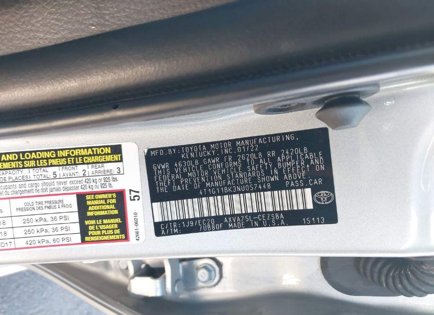 Photo 9 of 2022 Toyota Camry SE NIGHTSHADE SPECIAL AWD (VIN 4T1G11BK3NU057448)