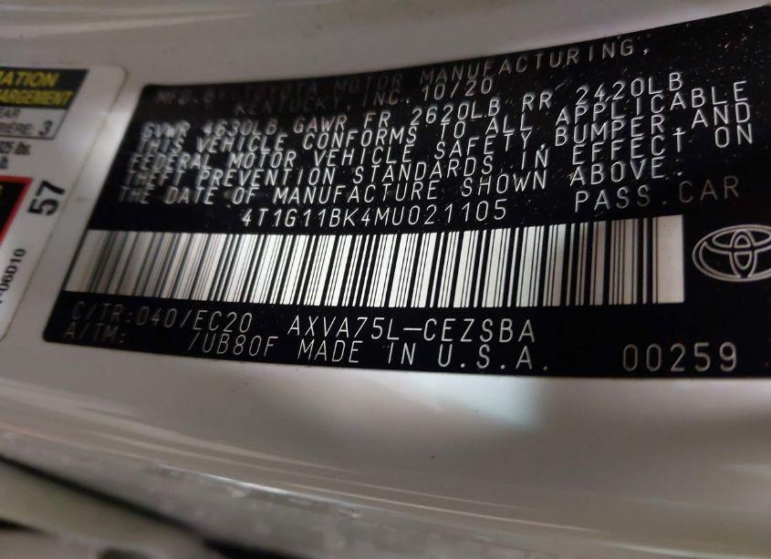 Photo 9 of 2021 Toyota Camry SE NIGHTSHADE EDITION AWD (VIN 4T1G11BK4MU021105)