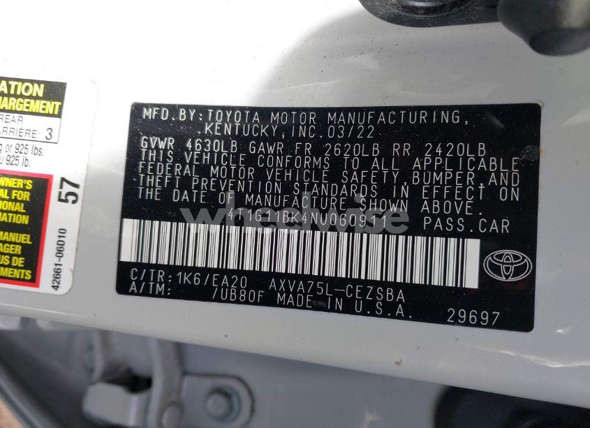 Photo 9 of 2022 Toyota Camry SE AWD (VIN 4T1G11BK4NU060911)