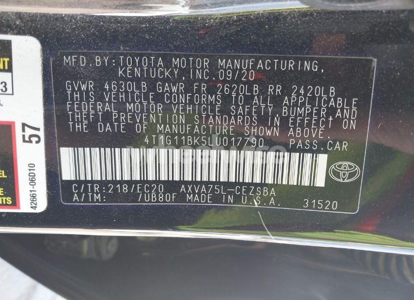 Photo 9 of 2020 Toyota Camry SE NIGHTSHADE EDITION AWD (VIN 4T1G11BK5LU017790)