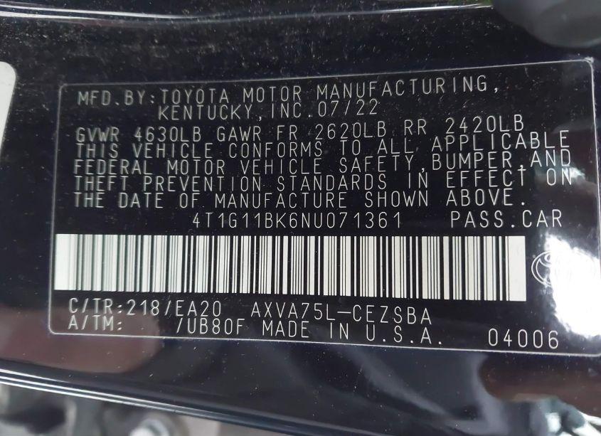 Photo 9 of 2022 Toyota Camry SE AWD (VIN 4T1G11BK6NU071361)