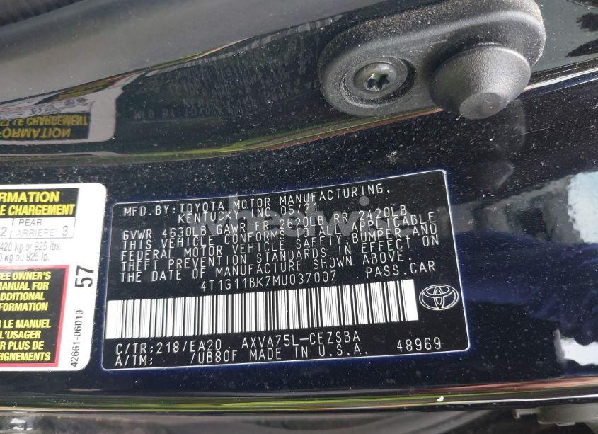 Photo 9 of 2021 Toyota Camry SE AWD (VIN 4T1G11BK7MU037007)